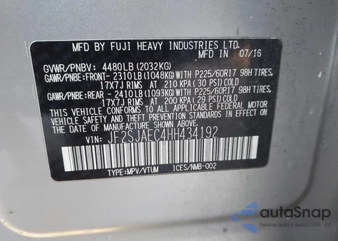 2017 Subaru Forester 2.5I Premium z USA, uszkodzony, nr VIN JF2SJAEC4HH434192